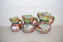 GRADUATED SET OF THREE MASONS IRONSTONE JUGS