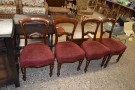VICTORIAN MAHOGANY FRAMED DINING CHAIRS WITH RED FABRIC SEATS