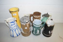 MIXED LOT OF SEVEN VICTORIAN JUGS AND A FURTHER BRETBY VASE