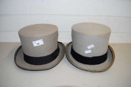 TWO GREY TOP HATS MARKED 'MOSS BROS', THE OTHER MARKED 'CHRISTYS OF LONDON'