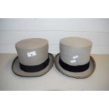 TWO GREY TOP HATS MARKED 'MOSS BROS', THE OTHER MARKED 'CHRISTYS OF LONDON'