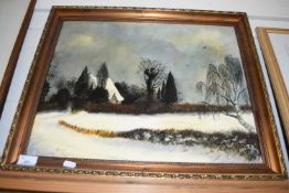 CONTEMPORARY SCHOOL, STUDY OF A WINTER LANDSCAPE, OIL ON BOARD, INDISTINCTLY SIGNED, POSSIBLY VAL