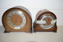 TWO OAK CASED MANTEL CLOCKS