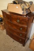 19TH CENTURY MAHOGANY BBOW FRONT FIVE DRAWER CHEST FOR RESTORATION103CM WIDE
