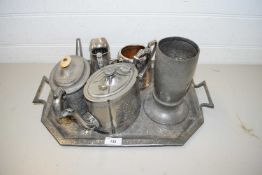 MIXED LOT SILVER PLATED AND PEWTER TEA WARES AND OTHER ITEMS