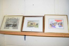 MIXED LOT COMPRISING THREE VARIOUS COLOURED PRINTS TO INCLUDE LONDON BRIDGE AND A MARKET SCENE