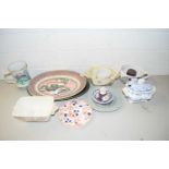 MIXED LOT VARIOUS CERAMICS TO INCLUDE 19TH CENTURY SAUCE TUREEN, SMALL OVAL MEAT PLATE AND OTHER