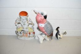 MIXED LOT COMPRISING A BESWICK MODEL COCKATOO, STAFFORDSHIRE SPILL VASE FORMED AS A WELL, AND A