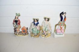 MIXED LOT OF STAFFORDSHIRE FIGURES COMPRISING A COUPLE WITH SHEEP, AND TWO SCOTS FIGURES (4)