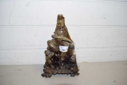 CHINESE CARVED SOAPSTONE FIGURE OF GUANYIN (A/F)
