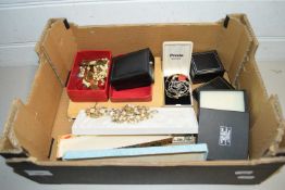 BOX VARIOUS ASSORTED COSTUME JEWELLERY TO INCLUDE NECKLACES, WRIST WATCH, BRACELETS ETC