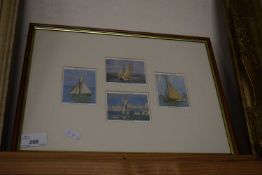 GROUP OF FOUR FRAMED PLAYERS CARDS - RACING YACHTS - LICENSED REPRODUCTIONS, FRAME 37CM WIDE