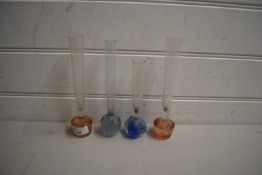 FOUR GLASS STEM VASES