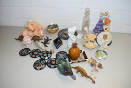 MIXED LOT VARIOUS ORNAMENTS, COINAGE, PIG ORNAMENT ETC