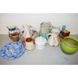 MIXED LOT OF VARIOUS CERAMICS TO INCLUDE DOULTON HUNTING JUG, A TRENTHAM ART WARE JUG, BRETBY