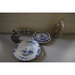 MIXED LOT VARIOUS DECORATED PLATES, CANDLES, BLUE AND WHITE VASE ETC