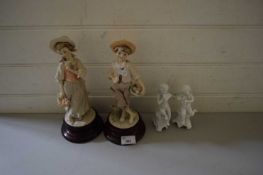 SMALL CAPO DI MONTE MODEL OF CHERUBS TOGETHER WITH A FURTHER PAIR OF CAPO DI MONTE FLORENCE RESIN