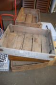 SIX WOODEN CRATES TO INCLUDE WHITES AND SCHWEPPES