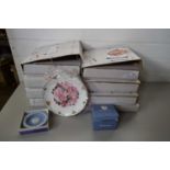 MIXED LOT OF ROYAL ALBERT COLLECTORS PLATES, SMALL BOX OF WEDGWOOD ITEMS