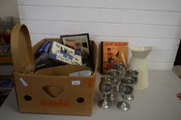 ONE BOX MIXED ITEMS TO INCLUDE PEWTER TANKARDS, SHOE STRETCHERS ETC