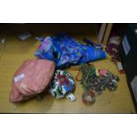 MIXED LOT VARIOUS WRIST WATCHES, COSTUME JEWELLERY, SCARVES ETC