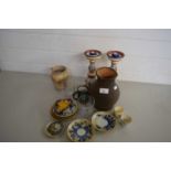 MIXED LOT VARIOUS ASSORTED CERAMICS TO INCLUDE PAIR OF CANDLESTICKS ETC PLUS FURTHER GLASSES ETC