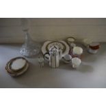 MIXED LOT VARIOUS TEA WARES TO INCLUDE SHELLEY PLUS FURTHER CUT GLASS SHIPS TYPE DECANTER