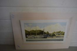 COLOURED PRINT, HMS CONWAY AT PLAS NEWYDD, MOUNTED BUT NOT FRAMED