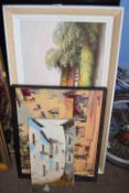 MIXED LOT CONTEMPORARY STUDY OF RIVERSIDE COTTAGE, OIL ON CANVAS PLUS TWO FURTHER PICTURES (3)