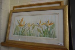 BRIGITTE QUENNEHEN, TWO COLOURED PRINTS, ORCHID SOFA AND BIRDS OF PARADISE, BOTH F/G