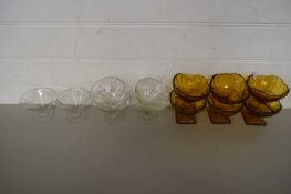 SIX ART DECO GLASS DESSERT DISHES TOGETHER WITH AMBER COLOURED DISHES