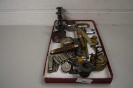 SMALL TRAY CONTAINING SERVIETTE RINGS, PEN KNIFE AND OTHER ITEMS
