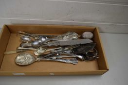 CARDBOARD BOX CONTAINING QUANTITY OF SILVER PLATED WARES