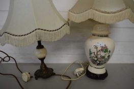 CERAMIC TABLE LAMP TOGETHER WITH A METAL AND ONYX LAMP (2)