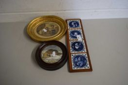 FRAMED POT LID 'THE SNOWDRIFT', TOGETHER WITH FURTHER FRAMED PRINT IN OVAL GILT FRAME AND FURTHER