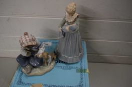 LLADRO FIGURE OF SMALL BOY WITH PUPPY AND FIGURE OF A LADY WITH BABY, ONE WITH ORIGINAL BOX (2)