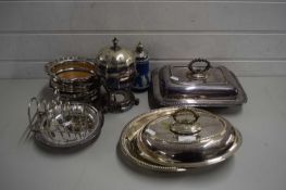QUANTITY OF PLATED WARES AND WEDGWOOD SUGAR SIFTER