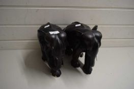 LARGE PAIR OF HEAVY WOODEN CARVED ELEPHANTS
