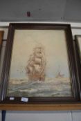 CONTEMPORARY CONTINENTAL SCHOOL STUDY OF TALL SHIPS ON ROUGH SEAS, OIL ON CANVAS, FRAMED, 58CM HIGH
