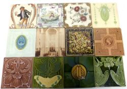 Box containing quantity of 19th century ceramic tiles, various makers and designs (27)