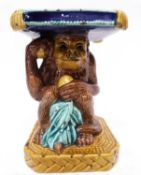 Minton style miniature garden seat modelled as a monkey with seat above