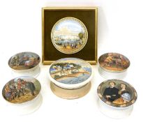 Quantity of pot lids and bases, one with a view of the Royal Harbour Ramsgate, further example of