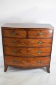 Late Georgian mahogany bow front chest of two short over three long drawers with oval brass handles,