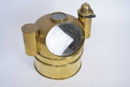 19th century brass binnacle for a compass, of plain circular form, with glazed panel to front and