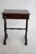 Victorian rosewood single drawer side table raised on turned supports, 51cm wide (a/f)