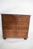 18th century and later oak chest of drawers, two short and three long drawers with brass droplet