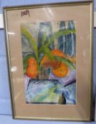 20th century School, abstract study, House plant with fruit and other objects, watercolour,