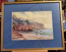 C L Hudson, Beach scene with children together with Emily Stanton, Shipping becalmed, both