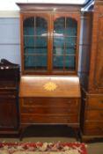 Edwardian mahogany bureau bookcase cabinet, the top section with two glazed doors over a body with