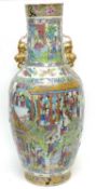 Large 19th century Cantonese vase with famille rose panelled decoration of figures, 63cm high (